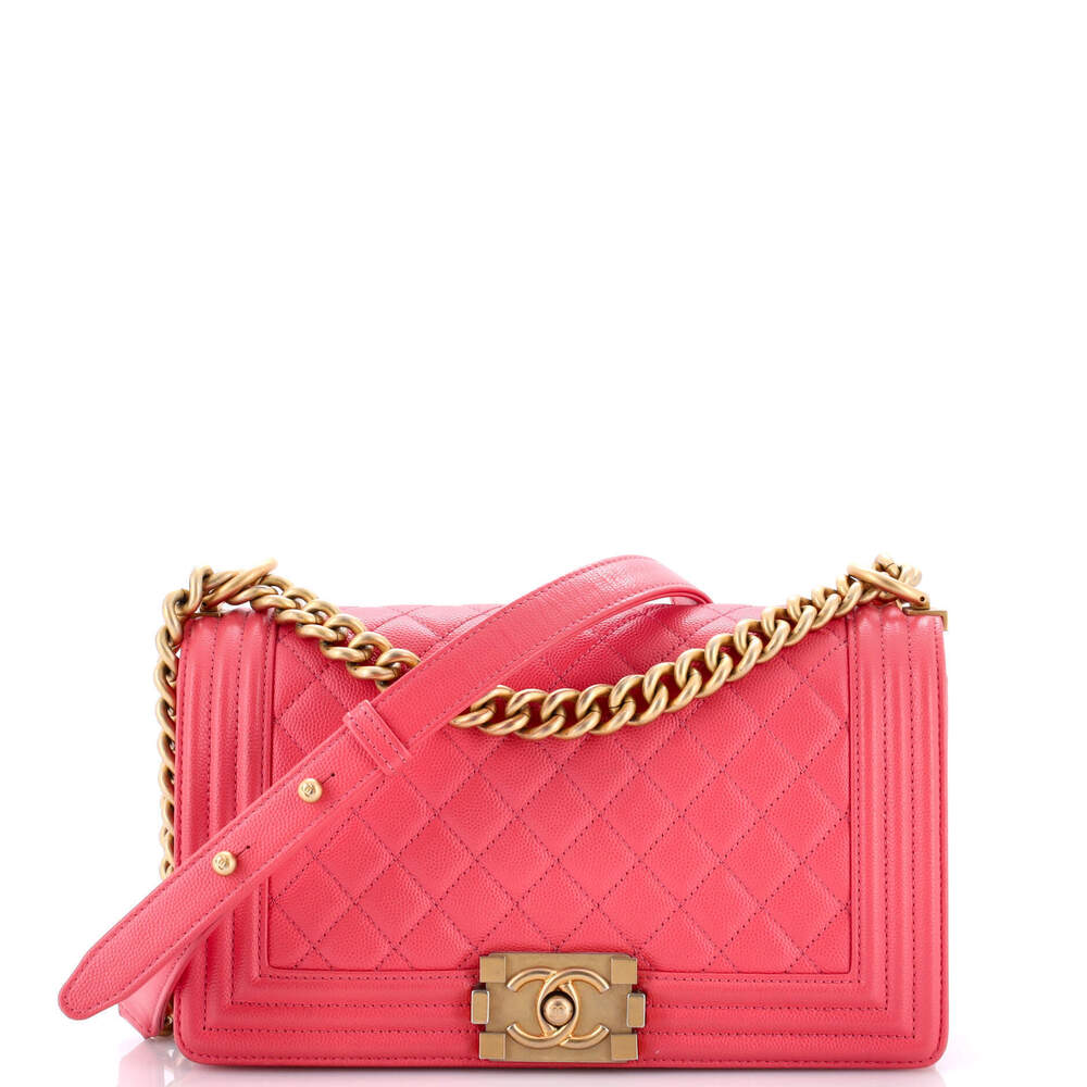 Chanel Old Medium Boy Flap Bag Quilted Caviar